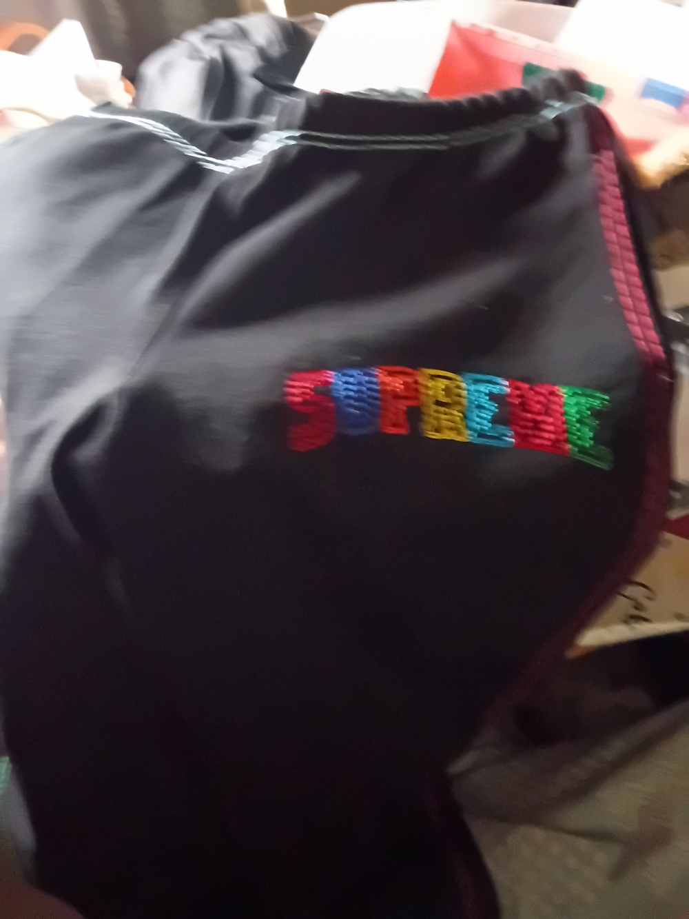 Supreme Black Kids Joggers with Multicolor Embroidered Logo
